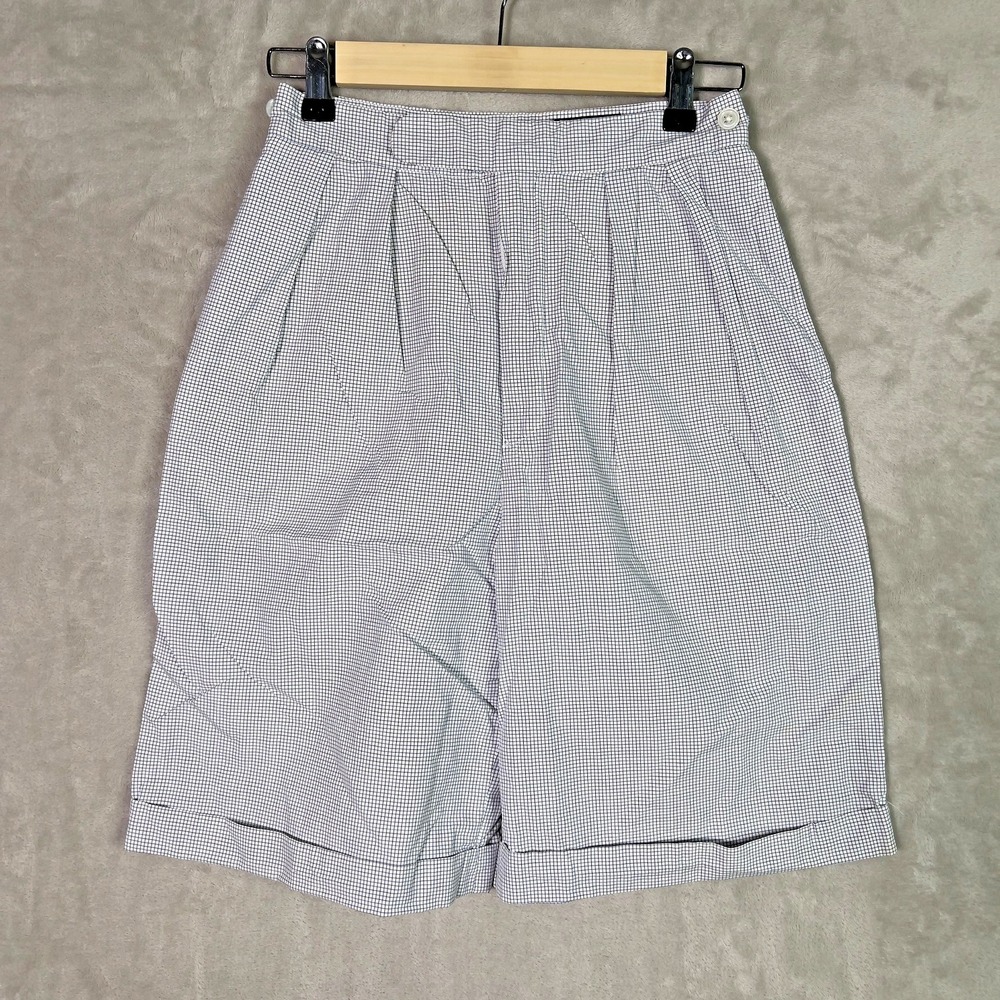 Vintage Ralph Lauren High-Waisted Windowpane Check Cotton Shorts size 6 Pleated‎